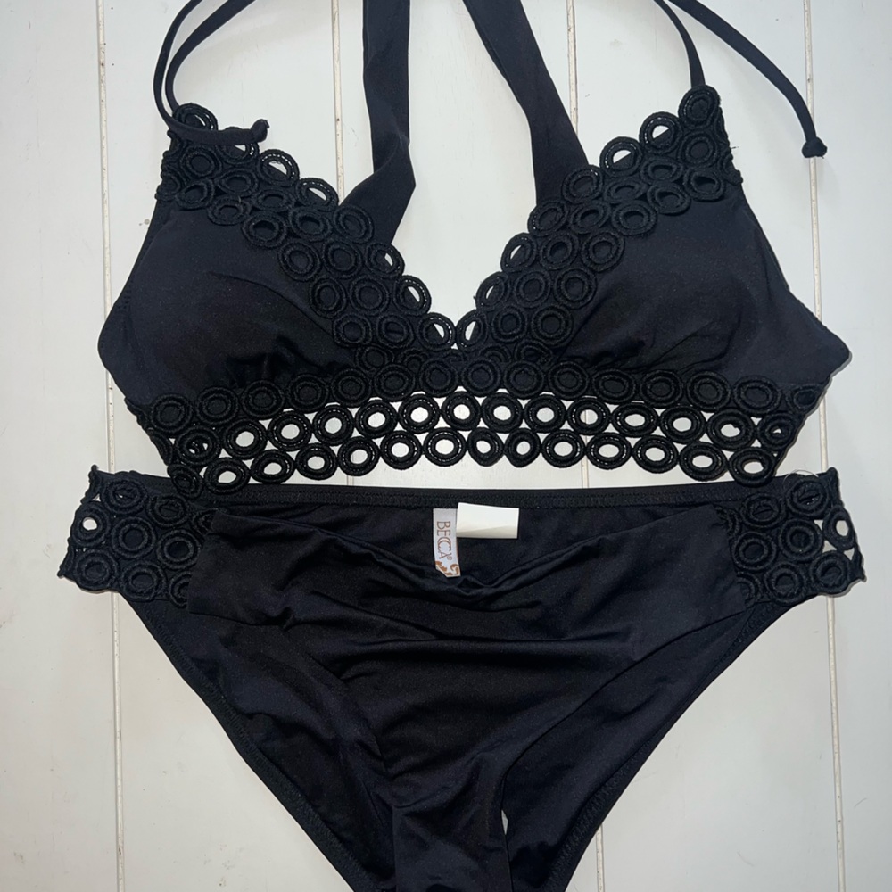 ✨Black Lace Trim Bikini Set